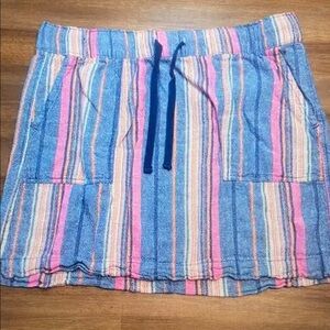 Dash Women’s Linen Blend Striped Skirt Blue Pink Orange Size L Washable EUC
